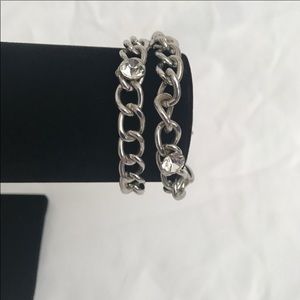 Silver Chain Bracelet with Rhinestones